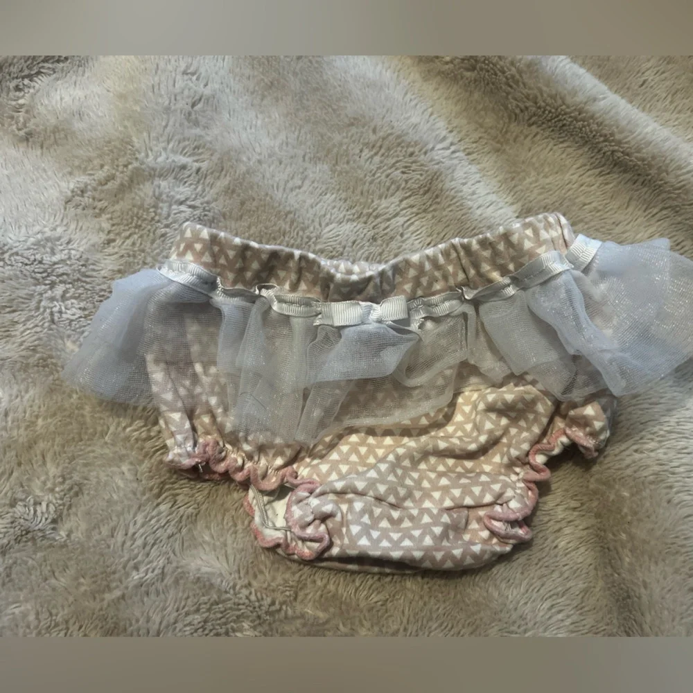 Baby Aspen 0-6 Months Girls Pink White Ruffle Diaper Cover Bow Stretchy Bloomers